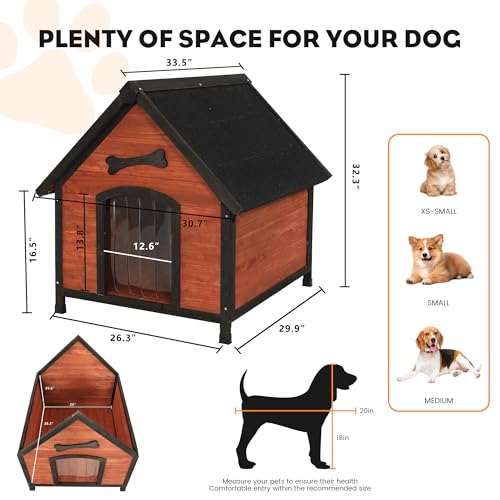 Solid Wooden Dog Crates Large Dogs Outdoor Indoor with Curtain (Brown1 / Medium)