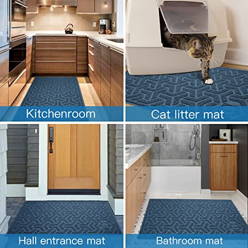 Waterproof Cat Litter Mat Large 35" x 24" Soft on Kitty Paws (D-Blue)