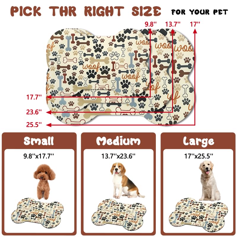 Dog Food Mats for Floors Waterproof (Beige Bone / 19"L x 12"W)
