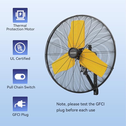 24 Inch 9500 CFM Waterproof Wall Fan Pro Series (Yellow / 24 Inch)