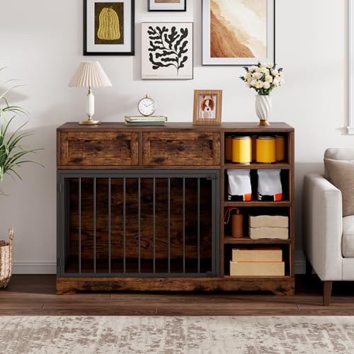 47" Medium Dog Crate Furniture with Storage (Vintage Brown / 47.2"L x 23.6"W x 33.5"H)