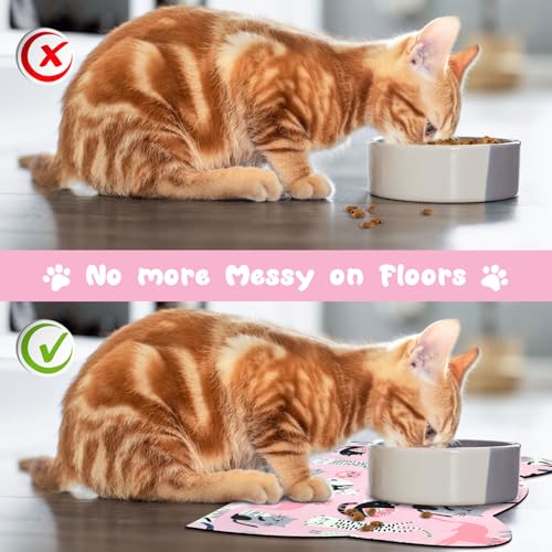Cat Food Mats for Floor (Light Pink / 17.7"L x 9.8"W)