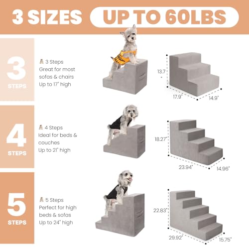 Dog Stairs for Small Dogs & Cats (Square Corner / 4 steps: 23.94''L×14.96''W×18.27''H)