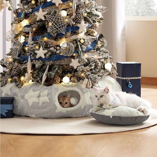 Lesure Donut Cute Jacquard Cat Tunnel Bed Kitten Toys for Puppy Bunny (Standard (33.5"L x 33.5"W x 10"H) / Galaxy Grey)