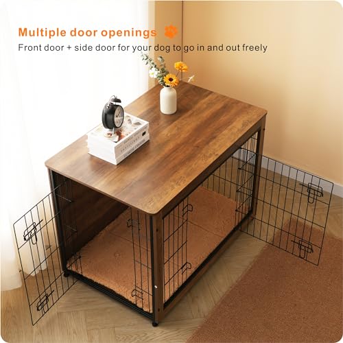 38.5" XL Dog Crate Furniture with Cushion (Warm Brown / 38.5"L x 25.6"W x 26.8"H)