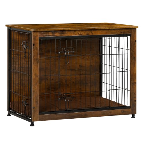 32.5" Dog Crate Furniture with Cushion (Rustic Brown / 32.5"L x 21.9"W x 25.6"H)