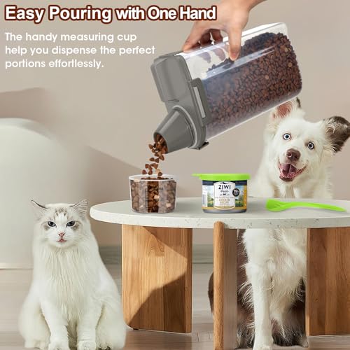 Small Dog Food Storage Container 3 Qt with Cat Food Can Cover and Mixing Spoon (Grey 3Qt)