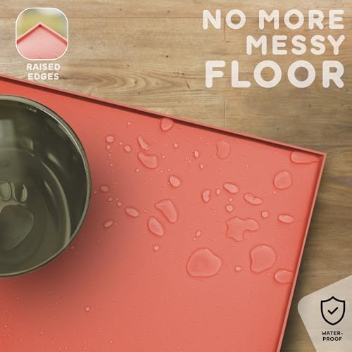 Dog Food Mat Raised Edges Dogs Mat for Food and Water Prevent Spill (18.5" x 11.5" / Burnt Coral)