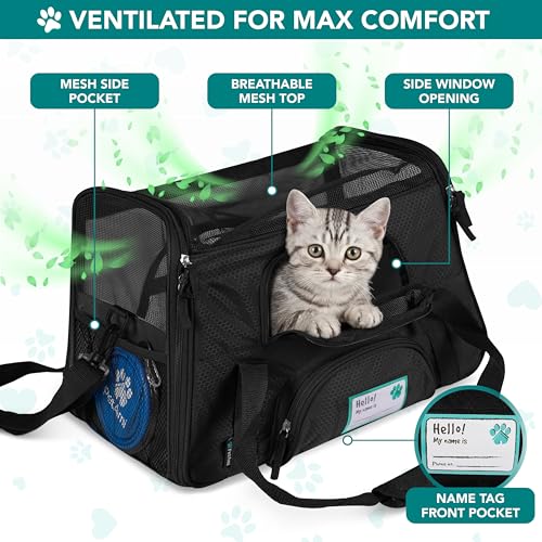 Airline Approved Pet Carrier for Cats & Small Dogs (Black / 17.0"L x 10.2"W x 11.2"H)