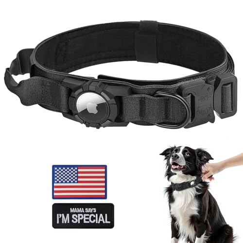 Upgraded Airtag Dog Collar Waterproof (L(16.5"-20.5") / Black)