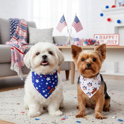 American Flag Dog Bandana Blue White Stars Paw Flag Patterns Designs 4th of July Pet Scarf Adjustable Patriotic Bandanas for Small Dogs Pets (Small / Flag-2)
