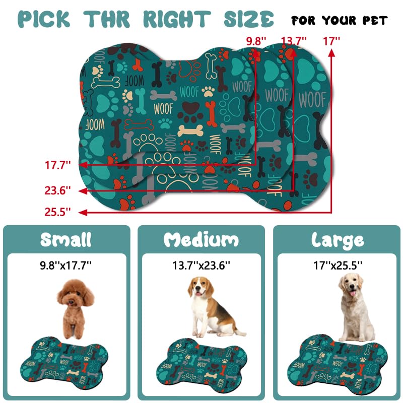 Dog Food Mats for Floors Waterproof (Green Bone / 23.6"L x 15.7"W)