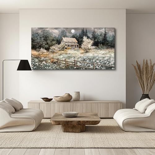 Nature Landscape Wall Paintings Wall Decor For Living Room Bedroom Decorations Rural Artwork Pictures Canvas Wall Art Large Framed for Office Farmhouse Aesthetic Home Decor Ready To Hang (48"L x 24"W / Rural landscape)