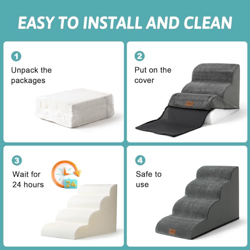 Wide Dog Stair for Small Dog 22.6" H (Charcoal Grey / Wide:17.7"x33"x22.6")