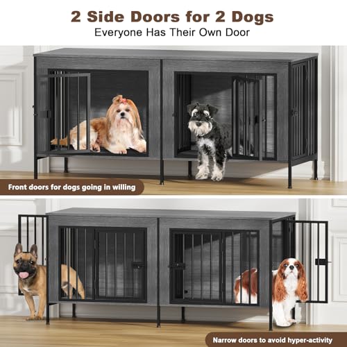55.12" Dog Crate Furniture for 1 or 2 Dogs (Dark Grey / 55.12"L x 20.47"W x 26.18"H)