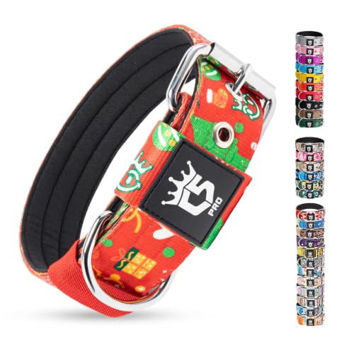 Heavy Duty Thick Dog Collar with Metal Buckle for Medium Dogs (M – Fits Neck 15.8"-18.9" / Christmas Red)