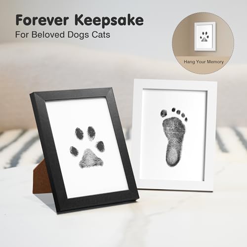 Inkless Paw Print Kit for Dogs (Black Pad,Black/White Wood Frame / 4-Pack,Large)