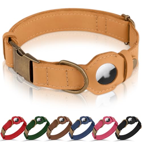 AirTag Dog Collar (Light Brown / L, 17"-21" Neck Fit)