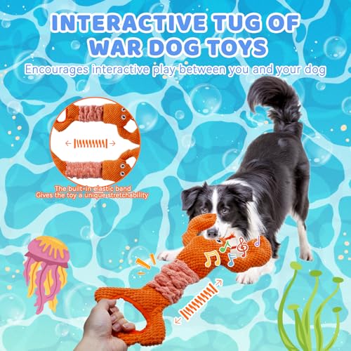 Tug of War Dog Toy Squeaky Dog Toys Interactive Lobster Puppy Toys (Orange Lobster)