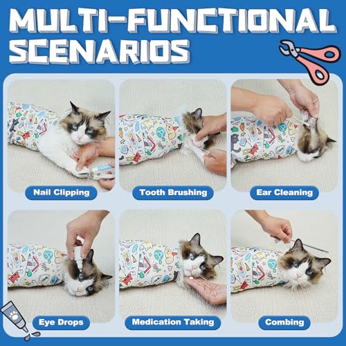 Cat Grooming Wrap for Nail Trimming (L-27.6in ( Weight:＜ 17lbs ) / Cartoon)