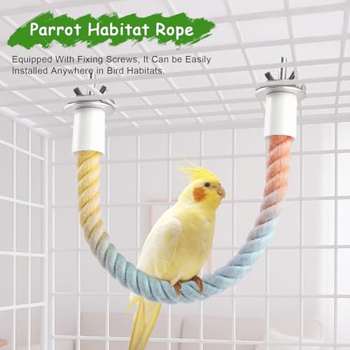 3 Pcs Gradient Bird Perching Rope Set (Colorful / 1 Short + 1 Long + Swing)