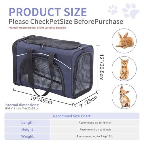 Airline Approved Pet Carrier for Small Dogs & Cats (Navy / 19.0"L x 9.0"W x 12.0"H)