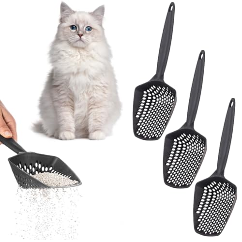 Set of 3 Cat Litter Scoop with Small Holes for Fine Litter (Set of 3 / Black)