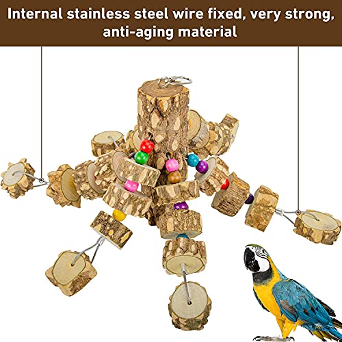 Parrot Chewing Toys Bird Toys Natural Wood Bird Toys Parakeet Cage Hammock Hanging Toy for Parrots (Natural)