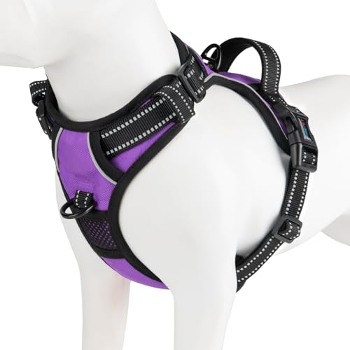 Reflective Dog Harness No Pull Large Breed Vest (Large / Purple)