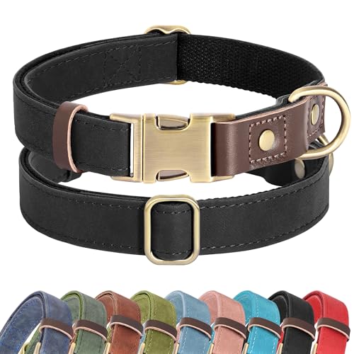 PU Leather Dog Collar for Medium Dogs (Black / M: Neck 14-19", Width ¾")