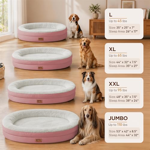 Waterproof Orthopedic Dog Bed for Large Dogs (Pink / 44"L x 32"W x 7.5"Th)