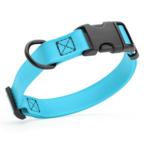 Biothane Waterproof Dog Collar with Quick Release Buckle Strong Coated Nylon Webbing with Odor (3/4"W by 12-19"L / Sky Blue)