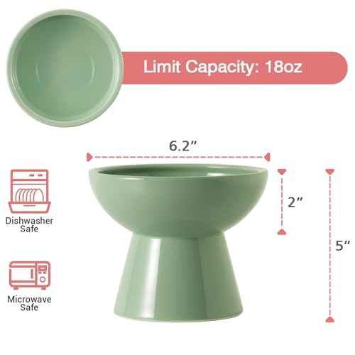 Extra Wide Elevated Ceramic 6.2" Deeper Cat Water Bowl (Sage Green-Deeper)
