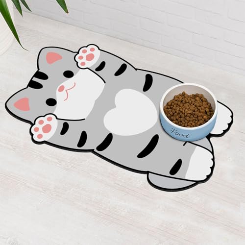 Cat Food Mats for Indoor 24"x14" Cat Feeding Bowl Mat Absorbent Quick Dry Mat Pet Feeding Mat (Light gray / 24"L x 14"W)