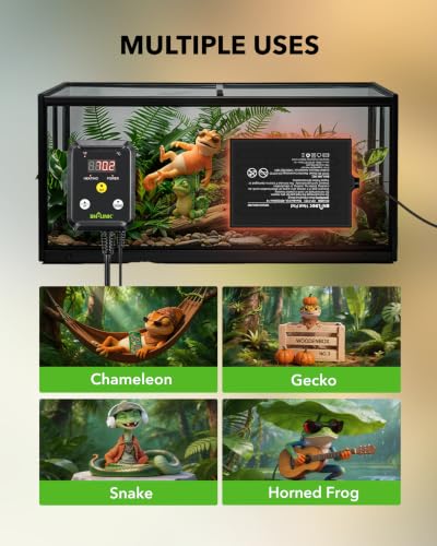 Durable Reptile Heating Pad 8" X 12" with Digital Thermostat Under Tank Heater Terrarium Warmer Combo Set for Turtles (8" X 12" with Thermostat)