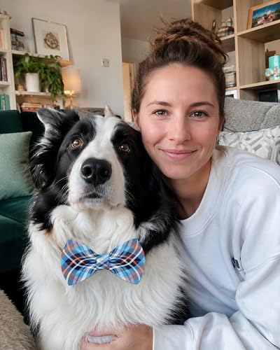 10 Pack Plaid Dog Bowties for Large Dogs Sliding on Collar (M/L)