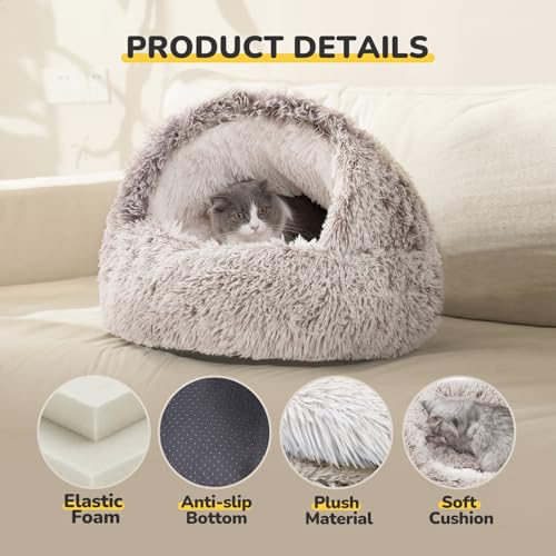 Cat Bed Cat Beds for Indoor Cats with Covered Hooded (21.0"L x 21.0"W x 15.0"Th / coffee)