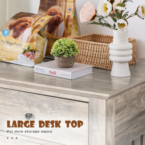 44 inch Wooden Dog Crate with 2 Storage Drawers (Grey / 44.5"L x 23.6"W x 34.5"H)