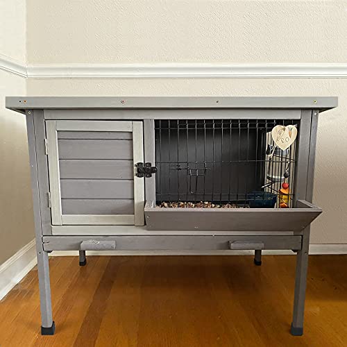 Rabbit Hutch Indoor Rabbit Cage with Metal Wire Pan (35.8"L x 18.1"W x 28.0"H)