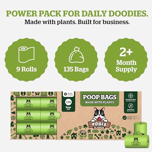 Pogi's Compostable Dog Poop Bags (1 Count (Pack of 135) / Unscented)