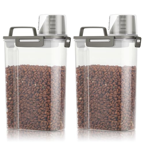 Small Dog Cat Food Storage Containers 2 Pack (Dark Grey -2Pcs 3Qt)