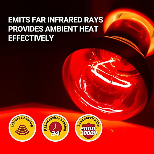 75W Reptile Heat Lamp Bulb 2PCS Infrared Heat Emitter Red Heat Lamp for Reptile Amphibian (Infrared Heat Emitter)