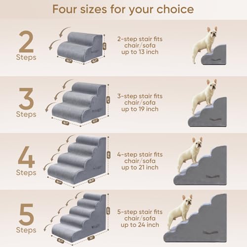 3 Step Pet Stairs for High Beds & Sofas (LightGrey / 3-step 15.7"H)