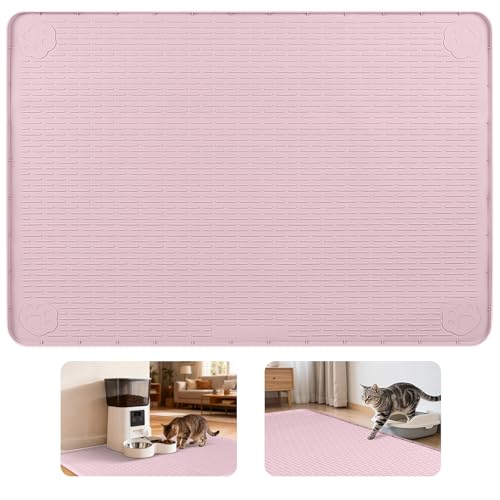 Cat Food Mat Extra Large Silicone Pet Bowl Mat 50''x35'' (Pink / 50"L x 35"W)