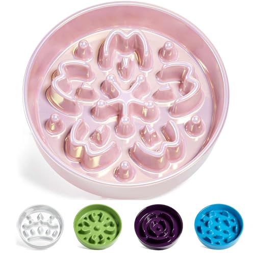 Ceramic Slow Feeder Dog Bowls Small Breed (Sakura Pink / S-0.6 Cups)