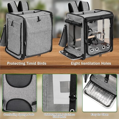 Bird Carrier with Seat Belt for Car Travel (13.5"L x 10.0"W x 15.5"H / Grey)