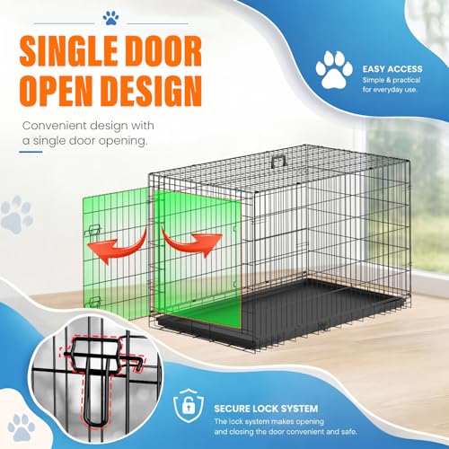 Dog Crate for Large Dogs 42 Inch Folding Kennel Metal Pet Cage Black (Black / 42.0"L x 24.0"W x 26.0"H)