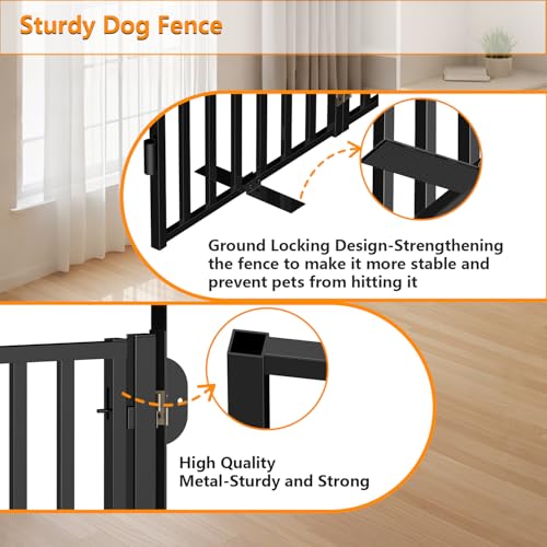 Free Standing Dog Gate with Door for Indoor Outdoor (32" 4 Panels)