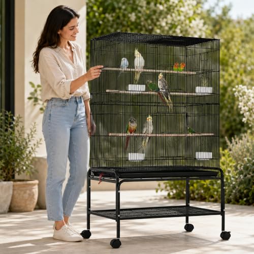 53 Inch Bird Cage with Rolling Stand for Parakeets Cockatiels