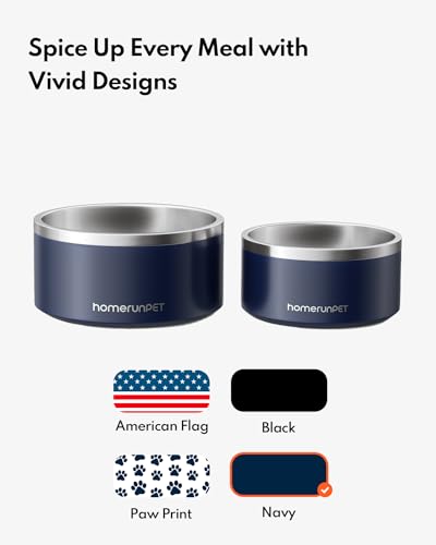 Dog Bowls Durable Dishwasher Safe Double Wall Metal Insulated Stainless Steel Food Water Bowls with Non (32oz / Navy)